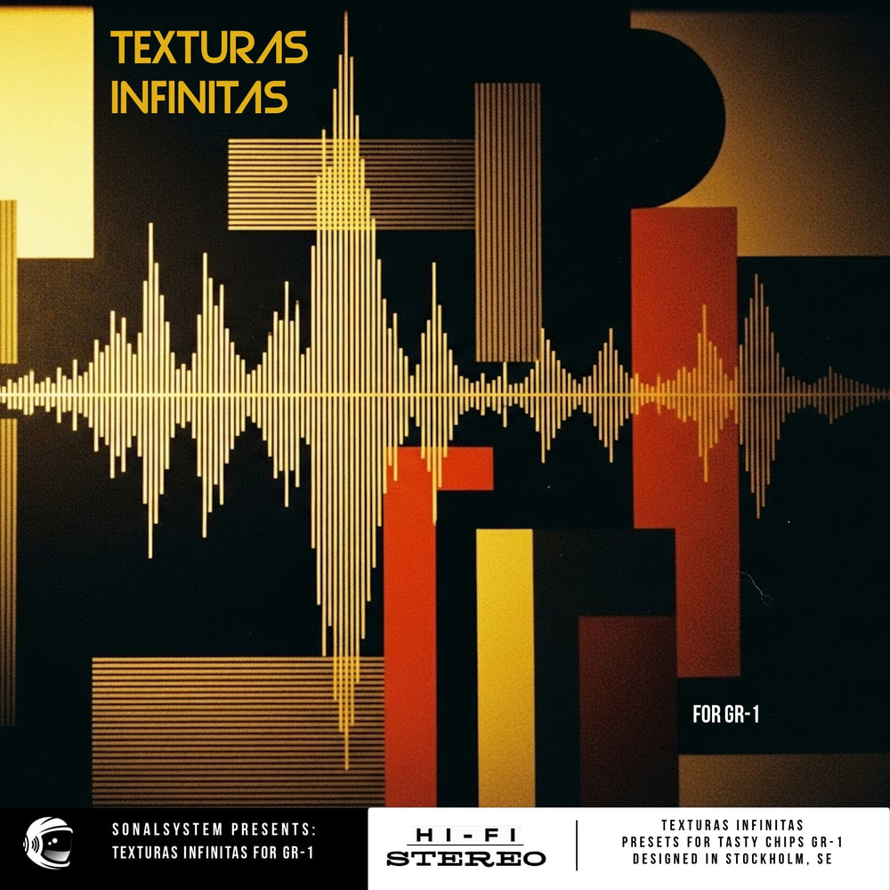 Album cover with abstract design and text 'Texturas Infinitas' in yellow.